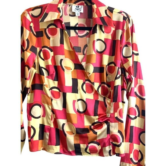 Vintage Renfrew vintage 90s silk womens blouse  Med multi  print - Picture 3 of 7